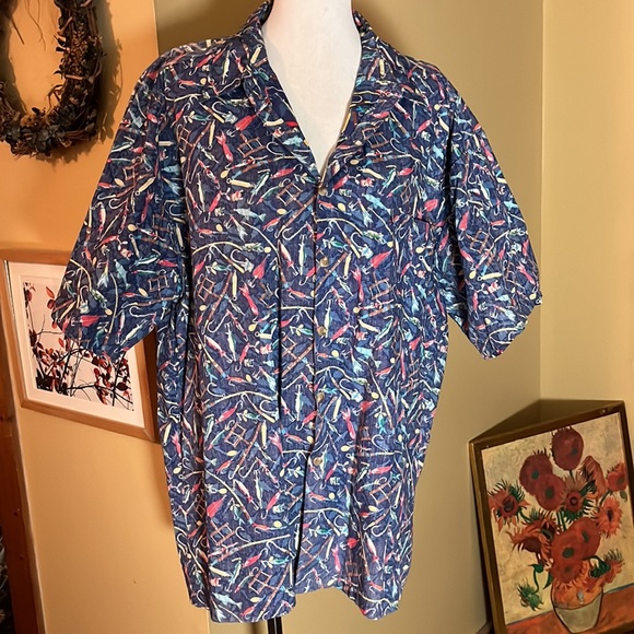 Vtg 90s KAHALA HAWAIIAN ISLANDS sz XXL Fish Lure ButtonFront Cotton Hawaii USA - Picture 1 of 16